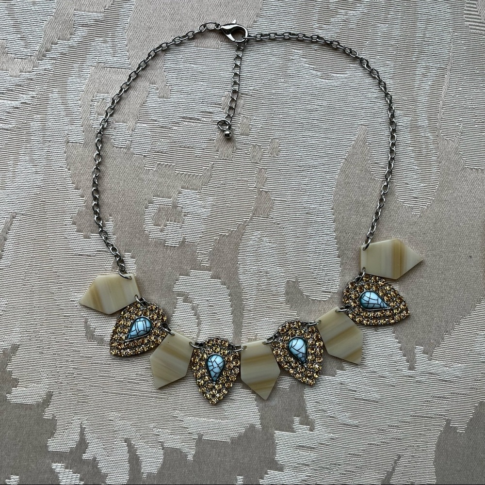 Geometric turquoise and rhinestone necklace